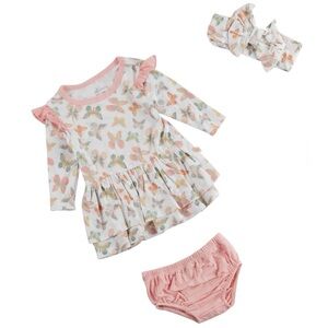 Milkberry Premium Bamboo SUPER SOFT Baby Girl Dress & Diaper Cover W/Headband